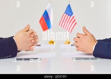 Diplomatic meeting between representatives of America and Russia on settlement of foreign relations. Stock Photo