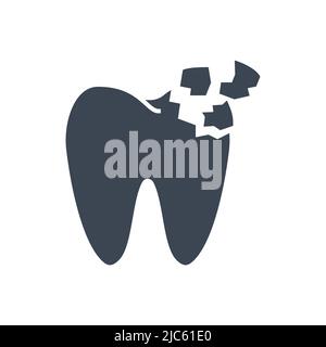 Damaged tooth glyph icon, dentist and dental, cracked tooth sign ...