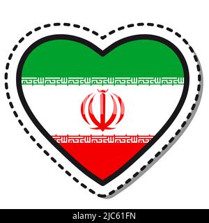 Flag Iran heart sticker on white background. Vintage vector love badge. National day. Travel sign. Stock Vector