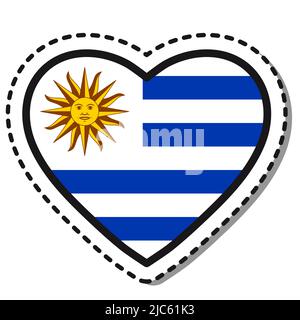 Flag Uruguay heart sticker on white background. Vintage vector love badge. Template design element. National day. Travel sign. Stock Vector
