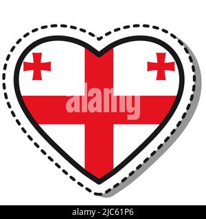 Flag Georgia heart sticker on white background. Vintage vector love badge. Template design element. National day. Travel sign. Stock Vector