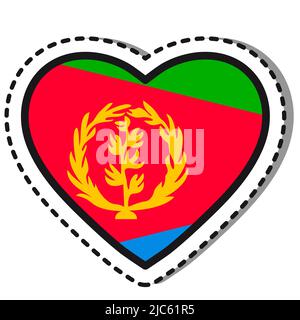 Flag Eritrea heart sticker on white background. Vintage vector love badge.  National day. Travel sign. Stock Vector