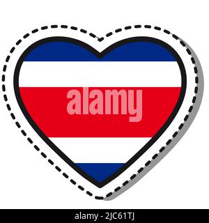 Flag Costa Rica heart sticker on white background. Vintage vector love badge.  National day. Travel sign. Stock Vector