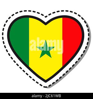 Flag Senegal heart sticker on white background. Vintage vector love badge. National day. Travel sign. Stock Vector