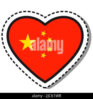 Flag China heart sticker on white background. Vintage vector love badge. National day. Travel sign. Stock Vector