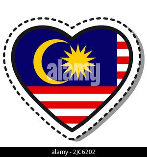 Flag Malaysia heart sticker on white background. Vintage vector love badge. National day. Travel sign. Stock Vector