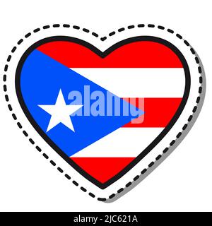 Flag Puerto Rico heart sticker on white background. Vintage vector love badge.  National day. Travel sign. Stock Vector