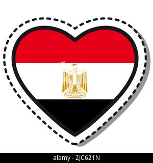 Flag Egypt heart sticker on white background. Vintage vector love badge.  National day. Travel sign. Stock Vector