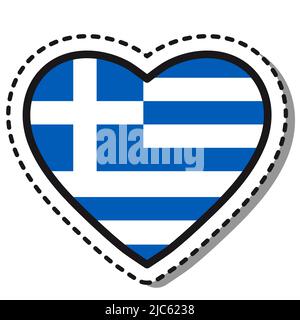 Flag Greece heart sticker on white background. Vintage vector love badge. National day. Travel sign. Stock Vector