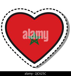 Flag Morocco heart sticker on white background. Vintage vector love badge. National day. Travel sign. Stock Vector