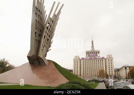 Bucharest, Romania. 'The monument of the fight against communism' by artist Mihai Buculei in Piata Presei Libere (The Free Press Plazza). Stock Photo