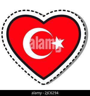 Flag Turkey heart sticker on white background. Vintage vector love badge.  National day. Travel sign. Stock Vector