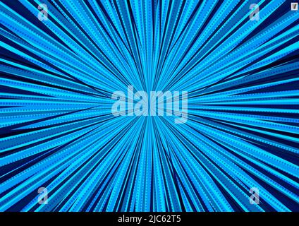 Abstract comic blue background for style pop art design. Retro burst template backdrop. Light rays effect. Vintage comic book style. Stock Vector