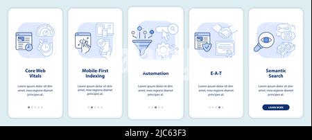 Search engine optimization concepts light blue onboarding mobile app screen Stock Vector