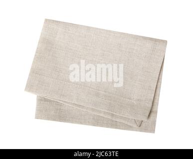Kitchen towel isolated on white.Folded beige cloth.Tablecloth. Stock Photo