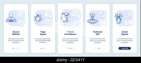 SEO ranking factors light blue onboarding mobile app screen Stock Vector
