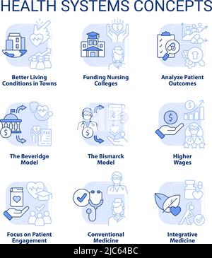 Health systems light blue concept icons set Stock Vector