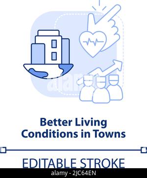 Better living conditions in towns light blue concept icon Stock Vector