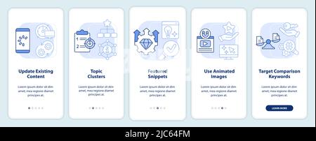 Advanced SEO techniques light blue onboarding mobile app screen Stock Vector