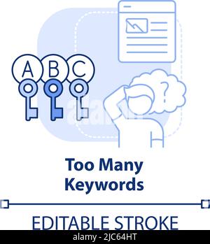 Too many keywords light blue concept icon Stock Vector