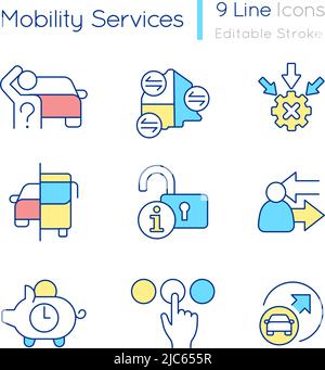 Mobility services RGB color icons set Stock Vector