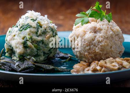 mixed bavarian dumplings on wood Stock Photo