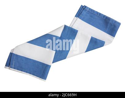 Folded kitchen towel isolated. Blue  dishcloth. Textile cloth. Stock Photo