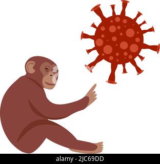 Monkeypox virus cell with monkey silhouette and text on white ...