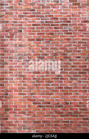 red brick wall, wide panorama of masonry, bricklaying with part of nature sun light. Stock Photo