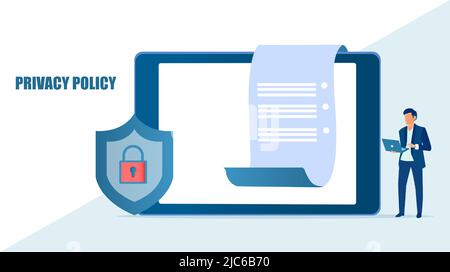 Vector of a businessman reviewing online document privacy policy Stock Vector