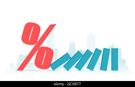 Interest rate and inflation concept. Vector of a percentage sign falling to cause domino effect in economy Stock Vector