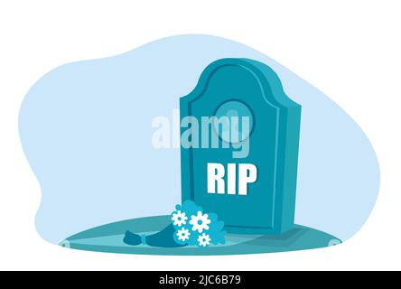 Vector of flowers on a tombstone. Funeral ceremony, memorial, grave concept Stock Vector