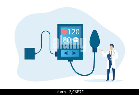 Vector of a male doctor advising on normal parameters of blood pressure Stock Vector