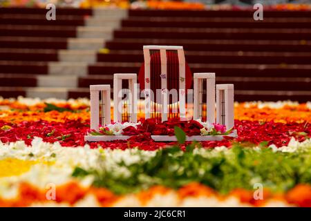 Replica of the Cental Shaheed Minar is seen on the occasion of International Mother Language Day, in Dhaka, Bangladesh. Stock Photo