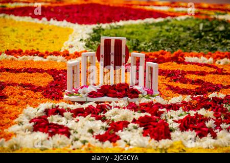 Replica of the Cental Shaheed Minar is seen on the occasion of International Mother Language Day, in Dhaka, Bangladesh. Stock Photo