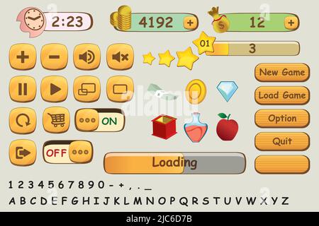 Vector cartoon style stone buttons with text for game design on rocks ...
