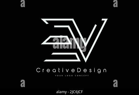 Black and white EV Letters logo with negative space. Letters E and V ...