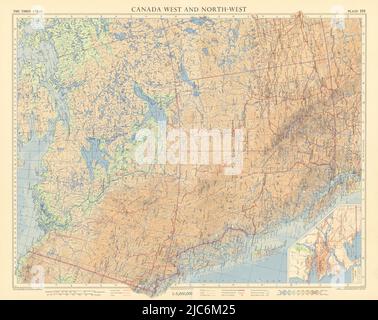 Canada west. Vancouver British Columbia Alberta Yukon. TIMES 1957 old map Stock Photo