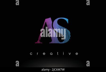 AS Logo Design With Multiple Lines. Artistic Elegant Purple Blue Lines Icon Vector Illustration. Stock Vector