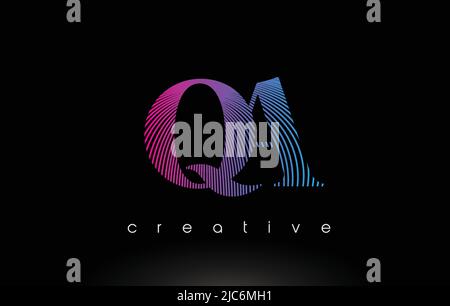 QA Logo Design With Multiple Lines. Artistic Elegant Purple Blue Lines Icon Vector Illustration. Stock Vector