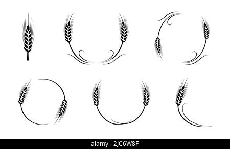Grain ornament symbol collection wheat ear decoration icon vector illustration set Stock Vector