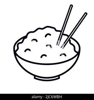 Rice bowl with chopsticks food bowl symbol vector illustration icon Stock Vector