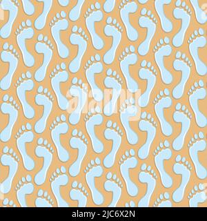 Seamless pattern with footprint, feet, footstep from the water on sand. Vector background. Stock Vector