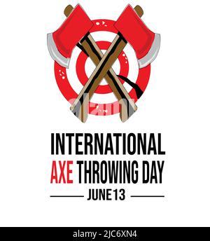 International Axe Throwing Day June 13 in wood target, template for banner and poster and logo design. Vector Illustration Stock Vector