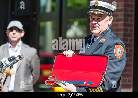 Fire Chief, Robert Hart, at ribbon cutting ceremony for new North Acton ...