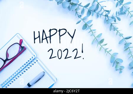 Text caption presenting Happy 2022. Internet Concept time or day at which a new calendar year begin from now Flashy School Office Supplies, Teaching