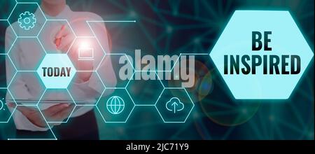 Conceptual display Be Inspired. Word for extraordinary quality as arising from some creative impulse Blank Frame Decorated With Abstract Modernized Stock Photo