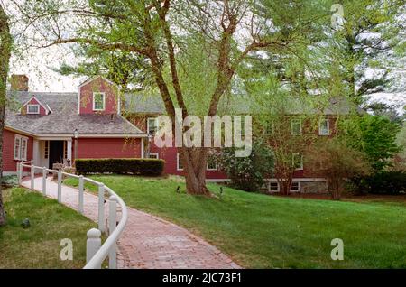 The back of the historic  Wayside Inn. Image was captured on analog film. Sudbury, Massachusetts USA. Stock Photo