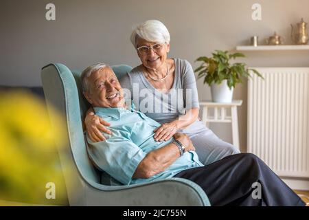 Happy senior couple at home Stock Photo