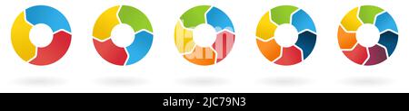 Circle divided into equal steps segments, version with coloured three to seven parts. Simple infographics element Stock Vector